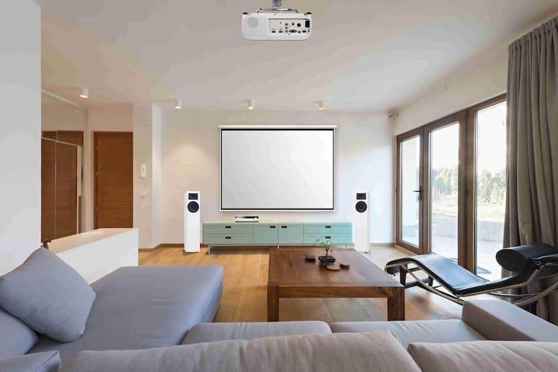 Home cinema with beamer, screen and sound system