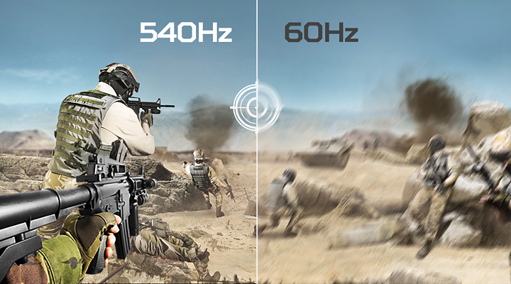 Comparison of a shooter scene at 540 Hz and 60 Hz